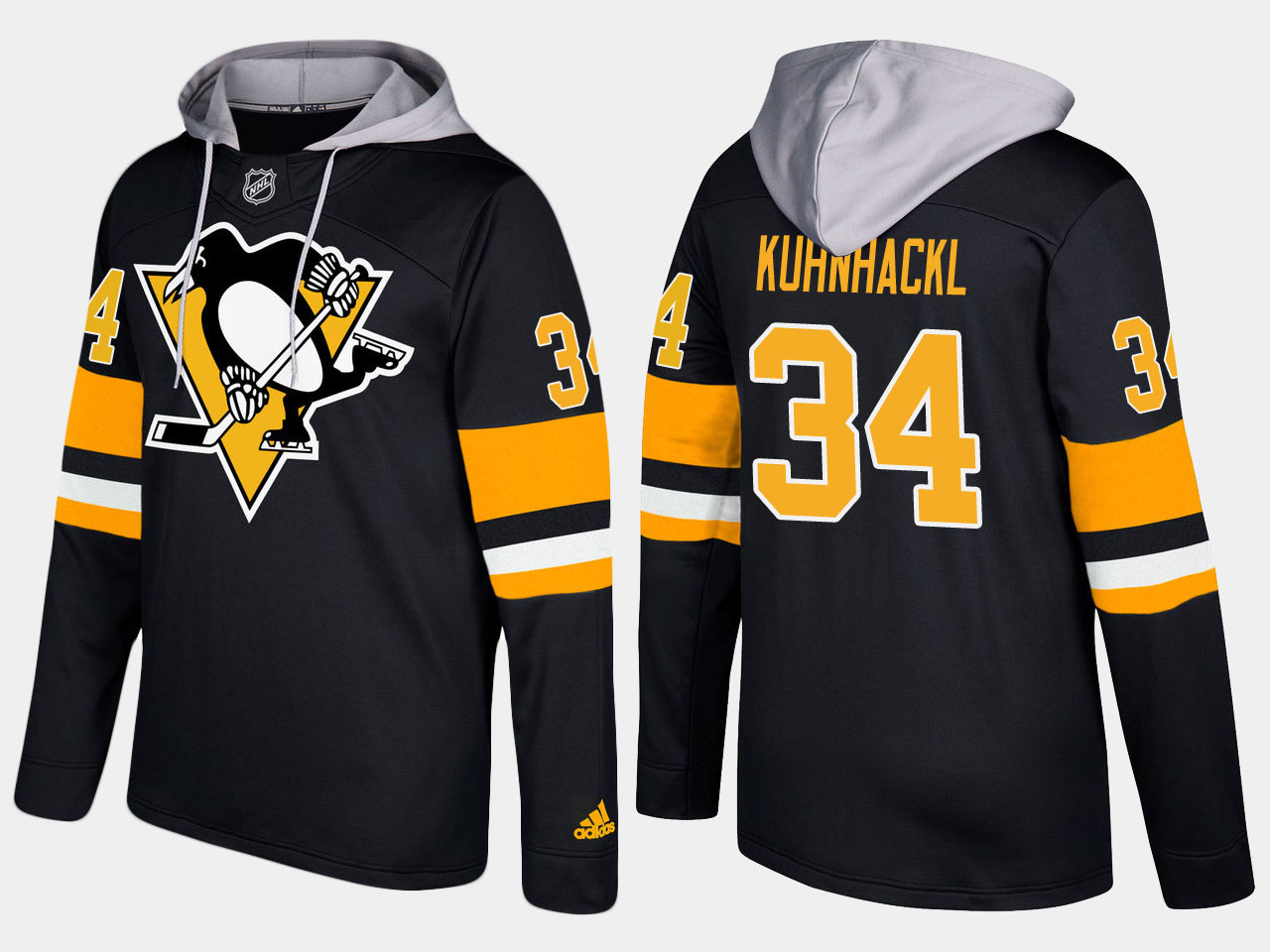 Men NHL Pittsburgh penguins #34 tom kuhnhackl black hoodie